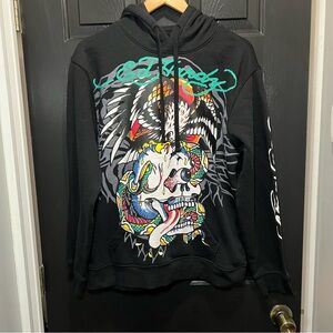 Vintage Ed Hardy Hoodie Love Kill Slowly Skull Tattoo Y2K Eagle Black Size M